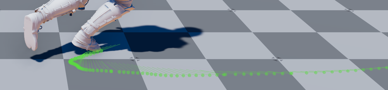 Trajectory history samples showing the past positions and facing directions of the character.