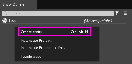 Creating a new entity in Entity Outliner.
