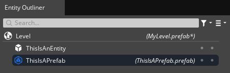 An entity and a prefab in Entity Outliner.