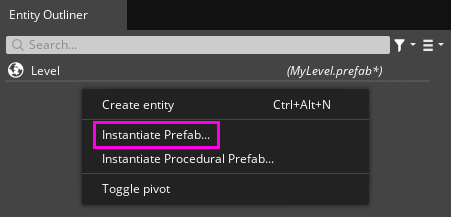 Instantiate a prefab in Entity Outliner.