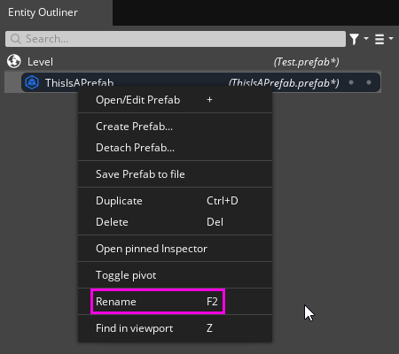 Renaming a prefab.