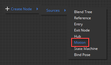 Add a Motion node to the animation graph from the context menu or the Anim Graph Palette in the Animation Editor