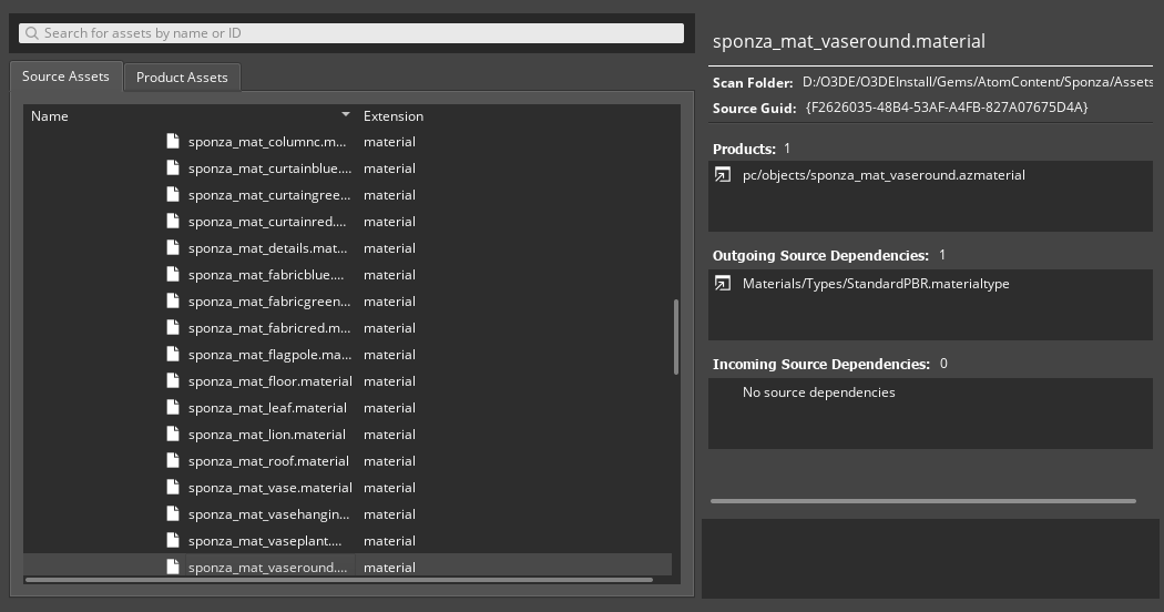 Asset Processor UI assets tab