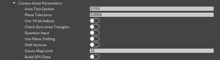 The Scene Settings PhysX convex asset properties.