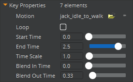 Key properties for the first motion for blending.