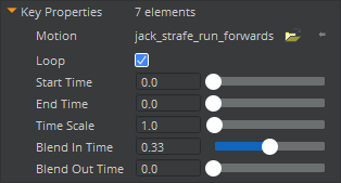 Key properties for the second motion for blending.
