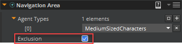 Select the Exclusion property to create a navigation area that subtracts from the navigation mesh
