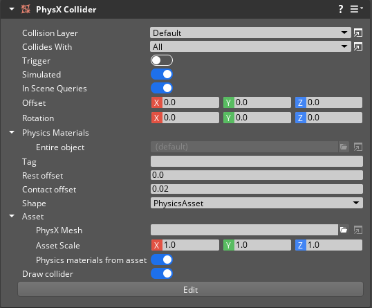 PhysX Collider component interface.