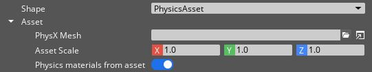 PhysX Collider component interface, Physics Asset.