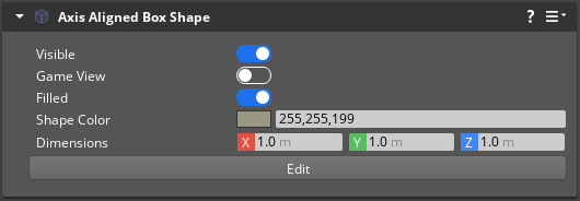 Axis Aligned Box Shape component properties