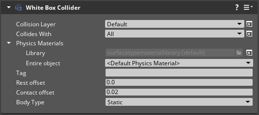 White Box Collider component interface.