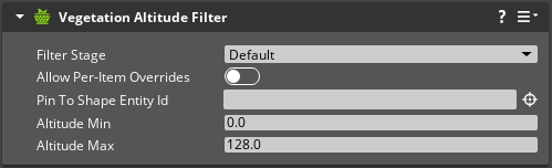 Vegetation Altitude Filter component properties