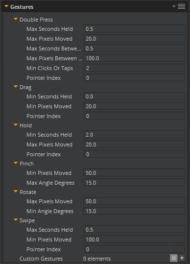 Use the System Entity Editor to manage the gesture settings.