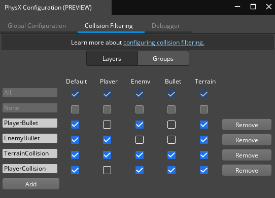 An example collision group configuration.