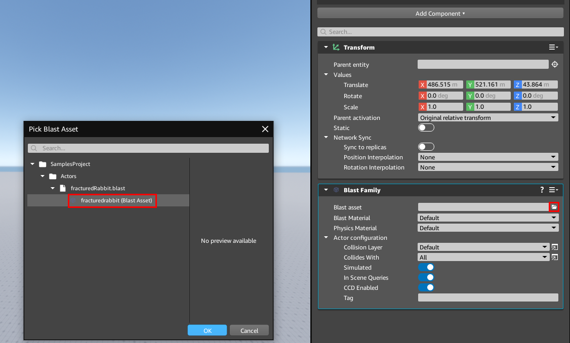 Add the .blast asset to the Blast Family component.