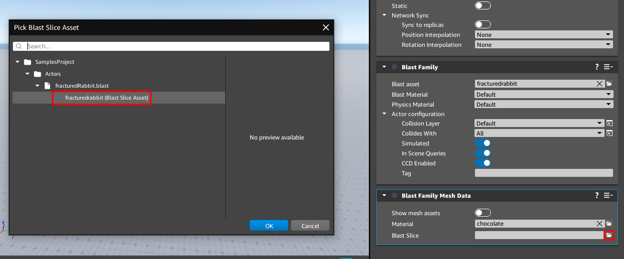 Add the blast slice asset to the Blast Family Mesh Data component.