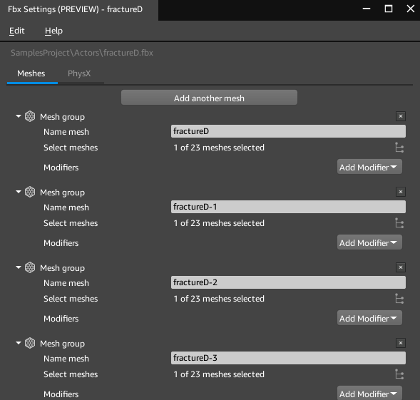 Create mesh groups for Blast assets.