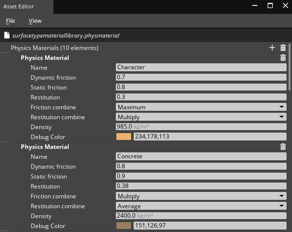 Physics material interface.