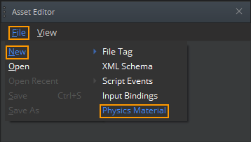 Create a physics material library in the Asset Editor.