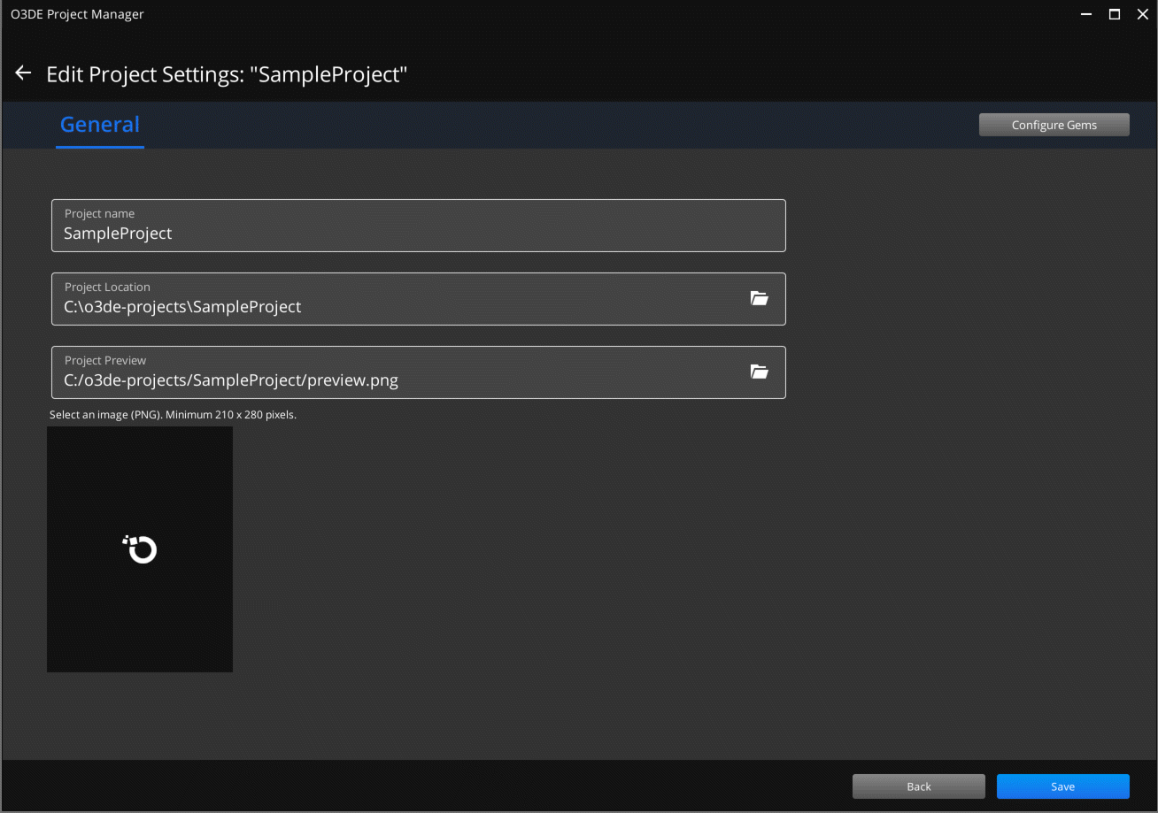 Edit Project Settings screen