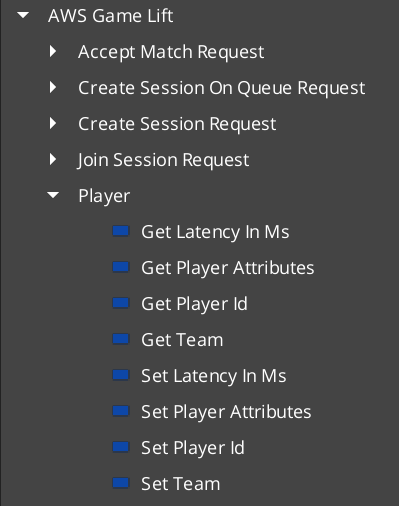 Node palette with Player nodes placed in AWS Game Lift category