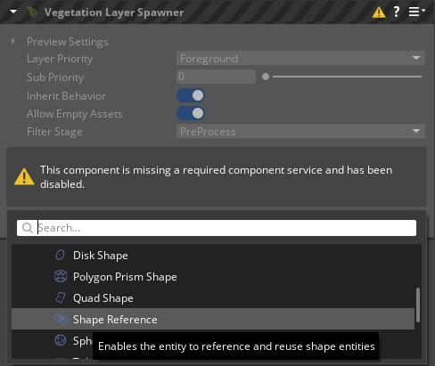 Choose the Shape Reference for your Vegetation Layer Spawner.