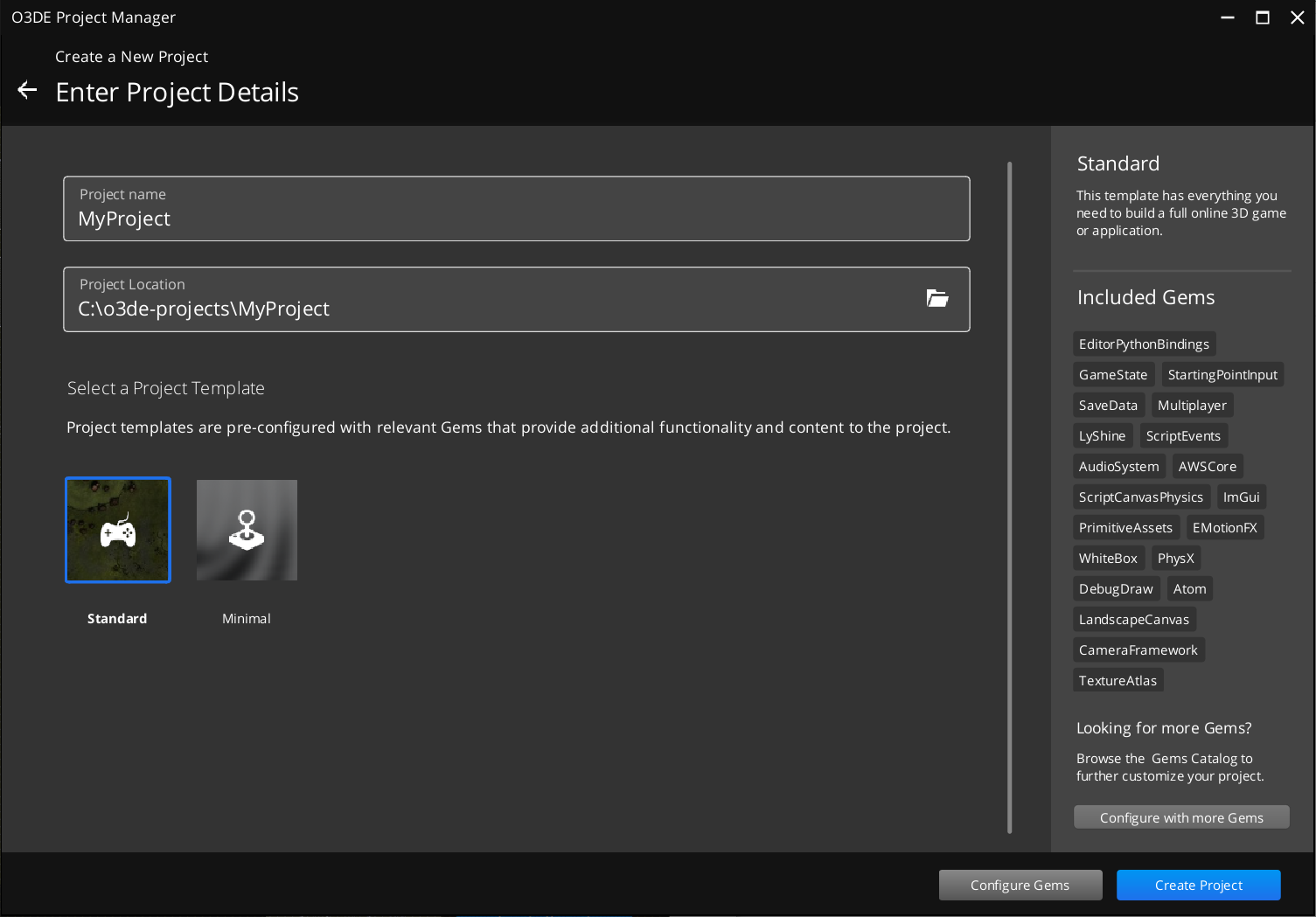 Create a New Project - Project Details screen