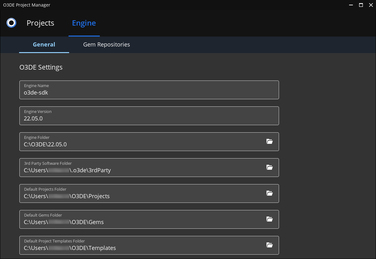 Default Projects Folder and 3rd Party Software Folder updated in engine settings